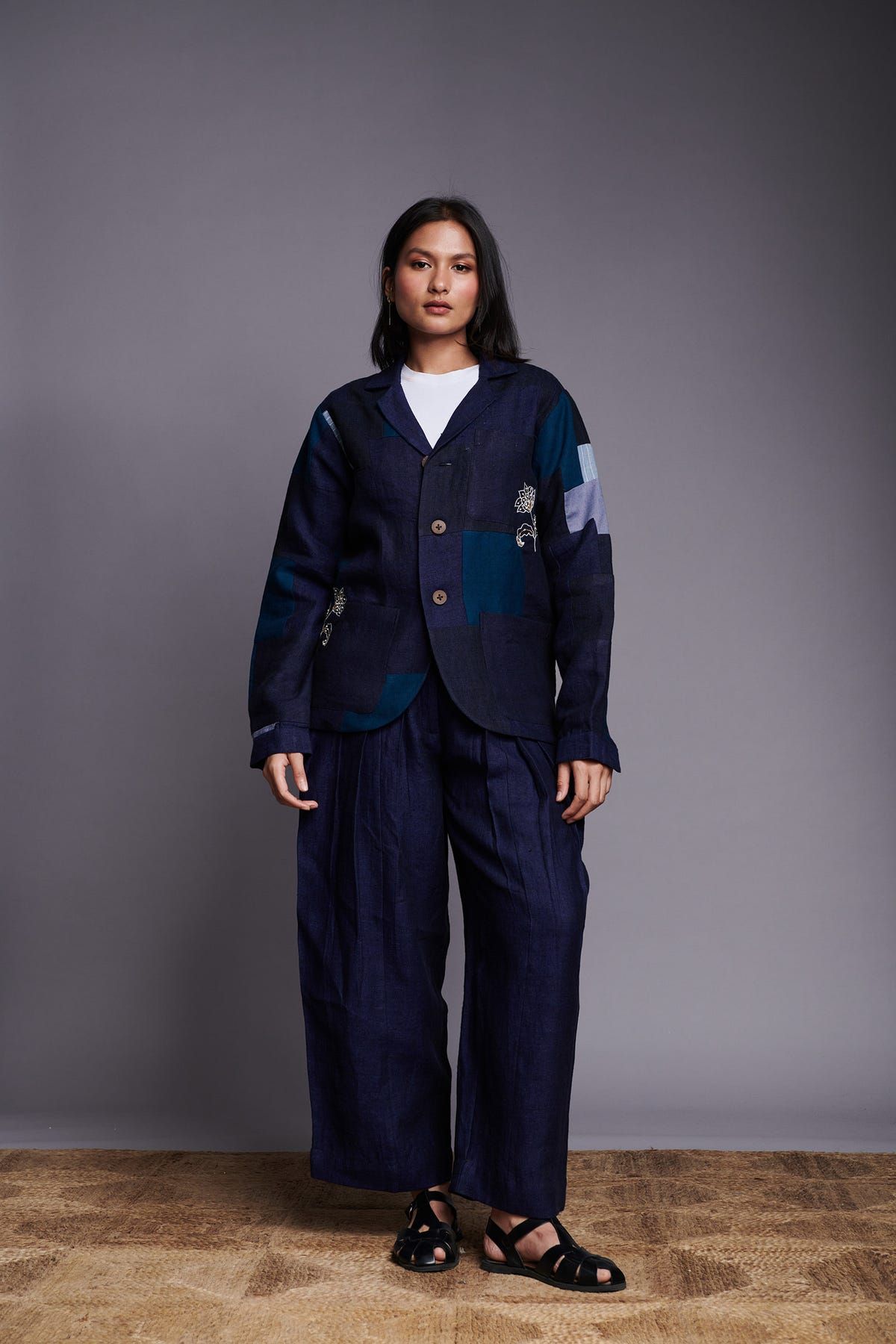 Patchwork Linen Embroidered Blazer - image 2