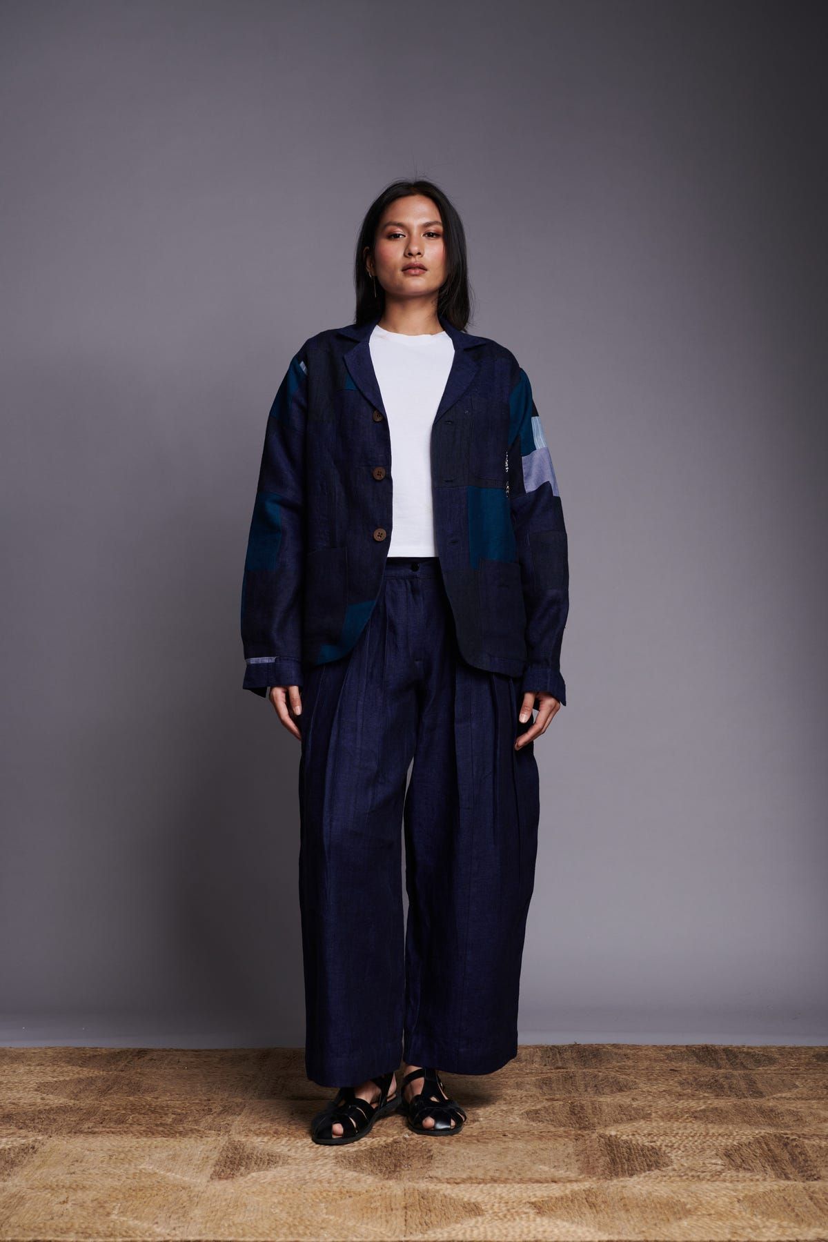 Patchwork Linen Embroidered Blazer - image 5