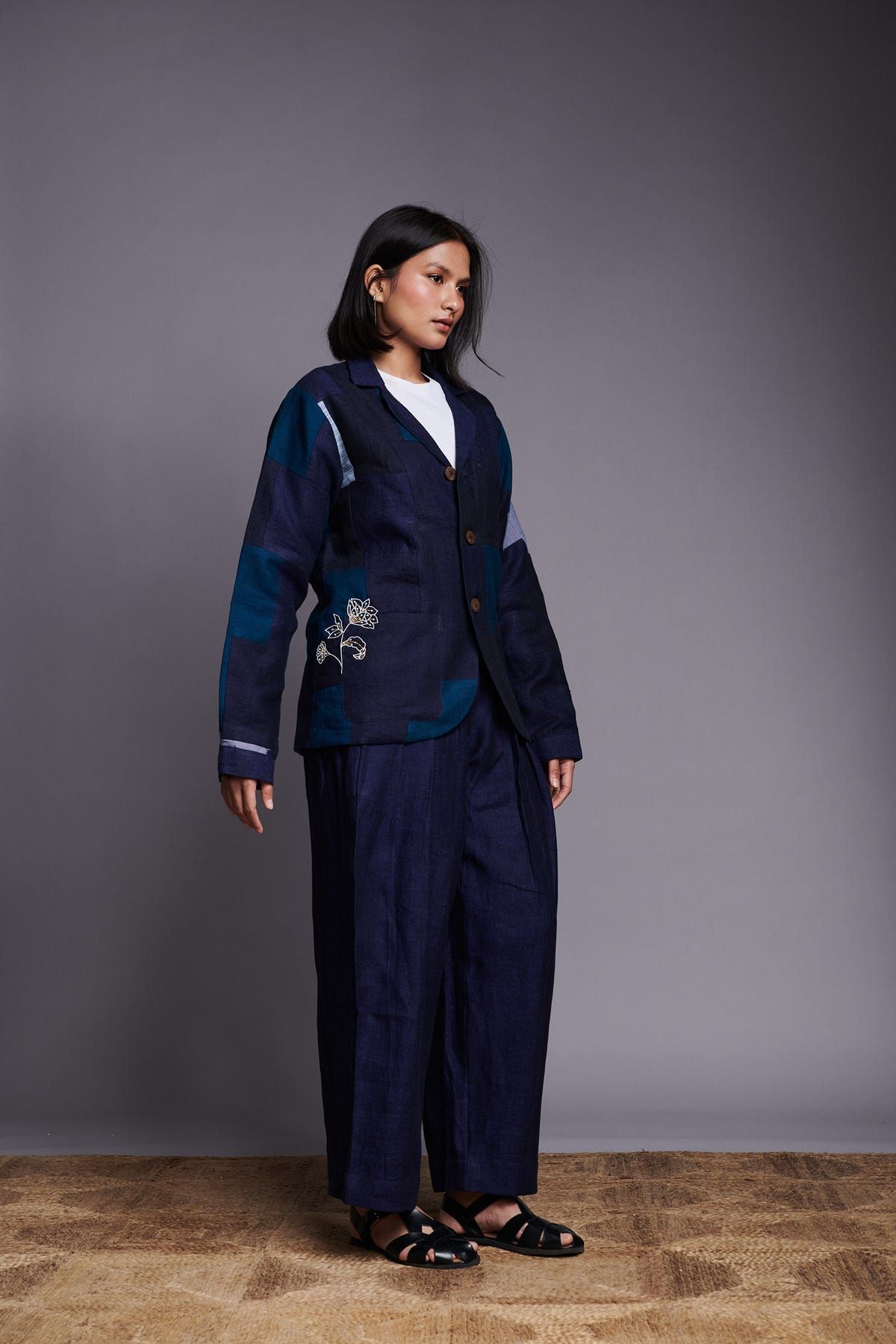 Patchwork Linen Embroidered Blazer - image 6