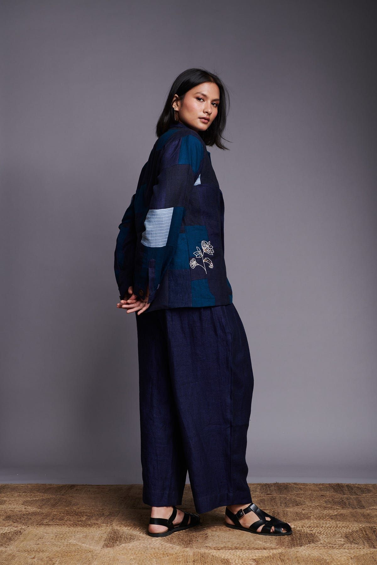 Patchwork Linen Embroidered Blazer - image 9