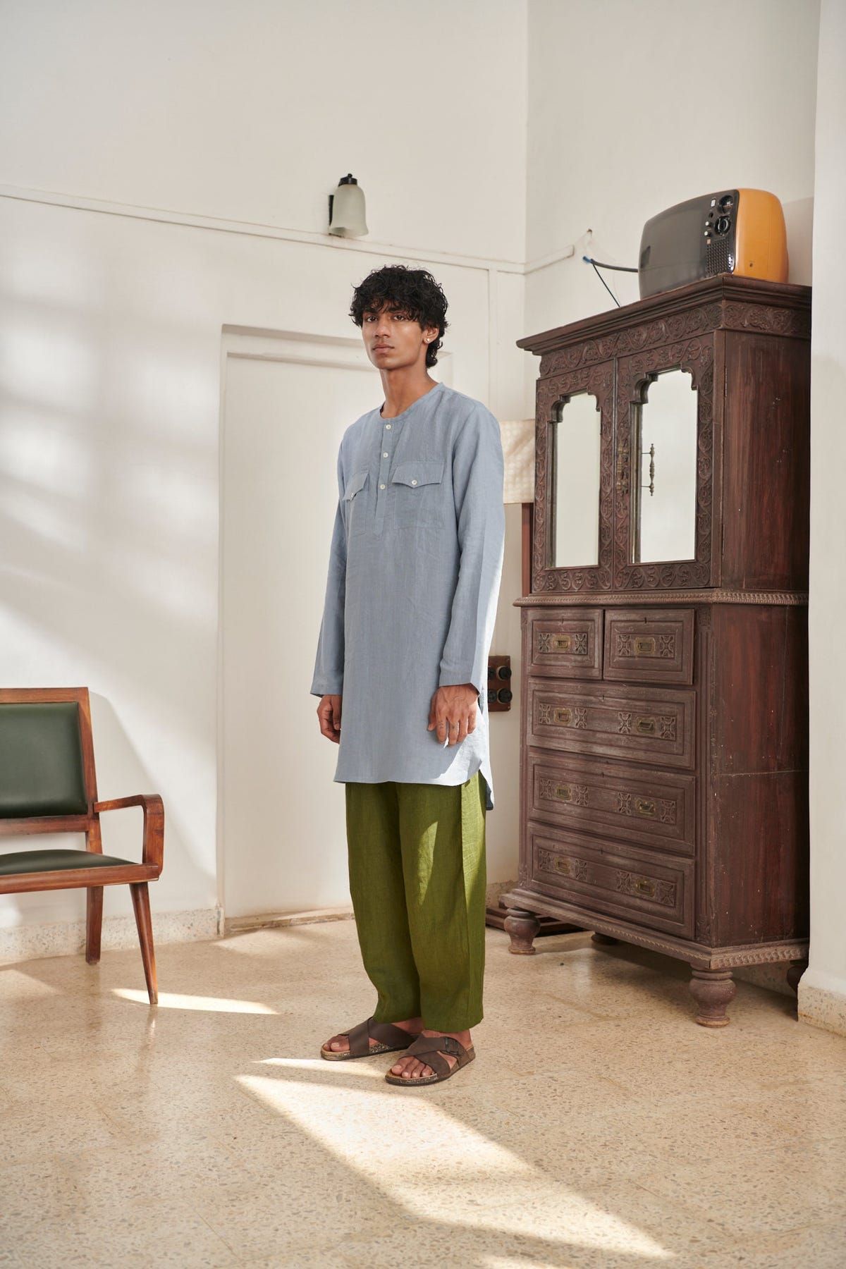 Sky Kai Linen Men's Round Hem Kurta Set - Sale - image 2