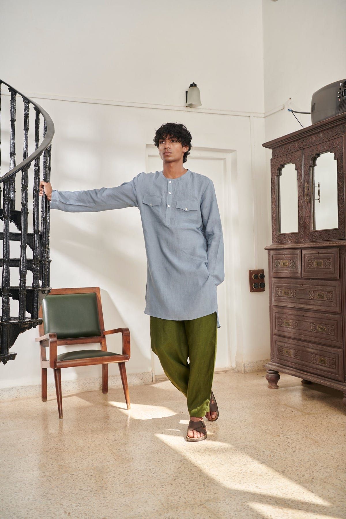 Sky Kai Linen Men's Round Hem Kurta Set - Sale - image 6