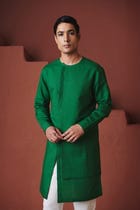 Panna Linen Men's Side Panel Kurta - Sale view 3