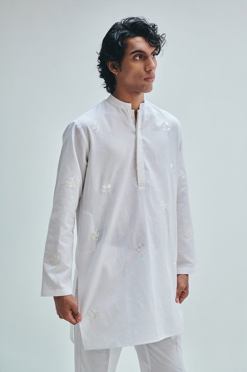 Taj Co-Linen Embroidered Men's Band Collar Kurta