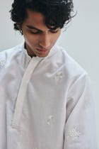 Taj Co-Linen Embroidered Men's Band Collar Kurta view 5
