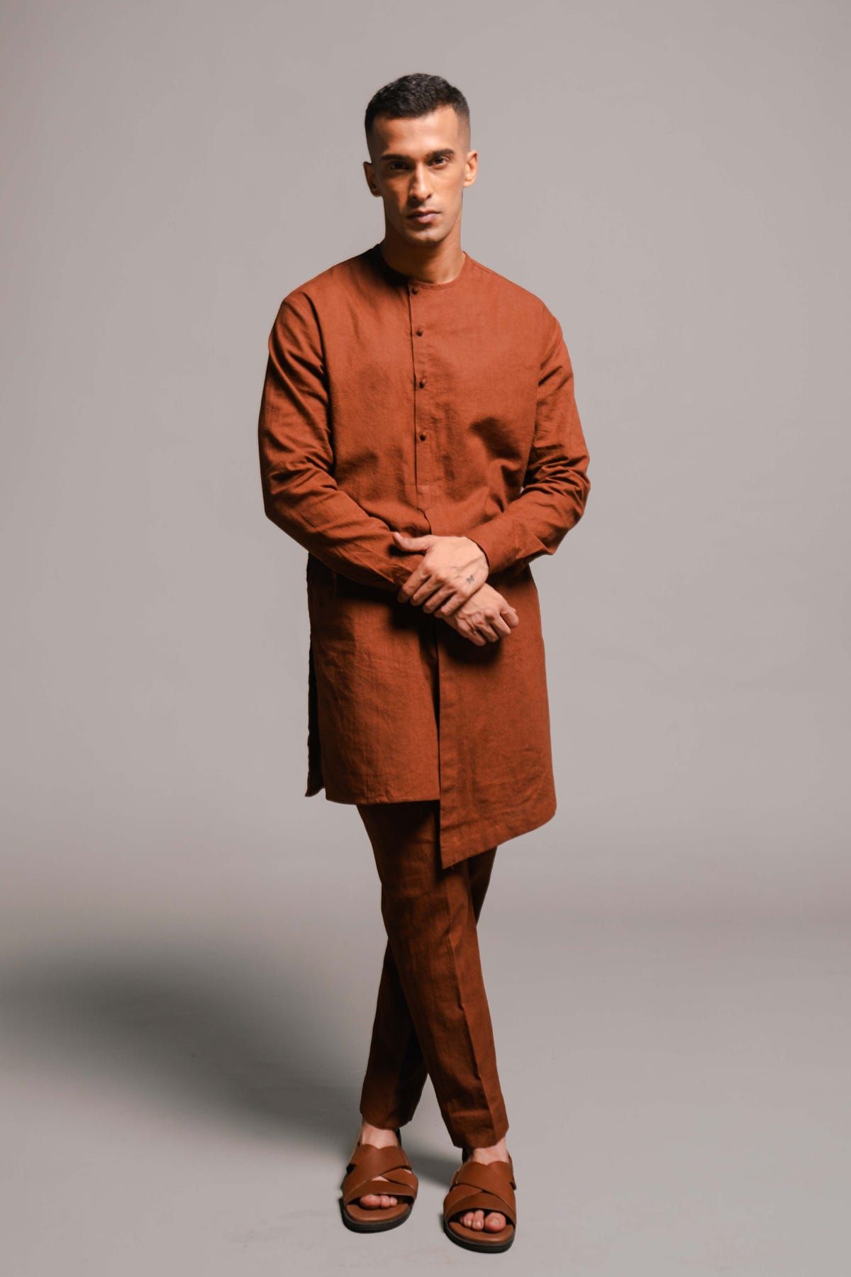 Cinnamon Linen Men's Side Open Kurta Set - image 5