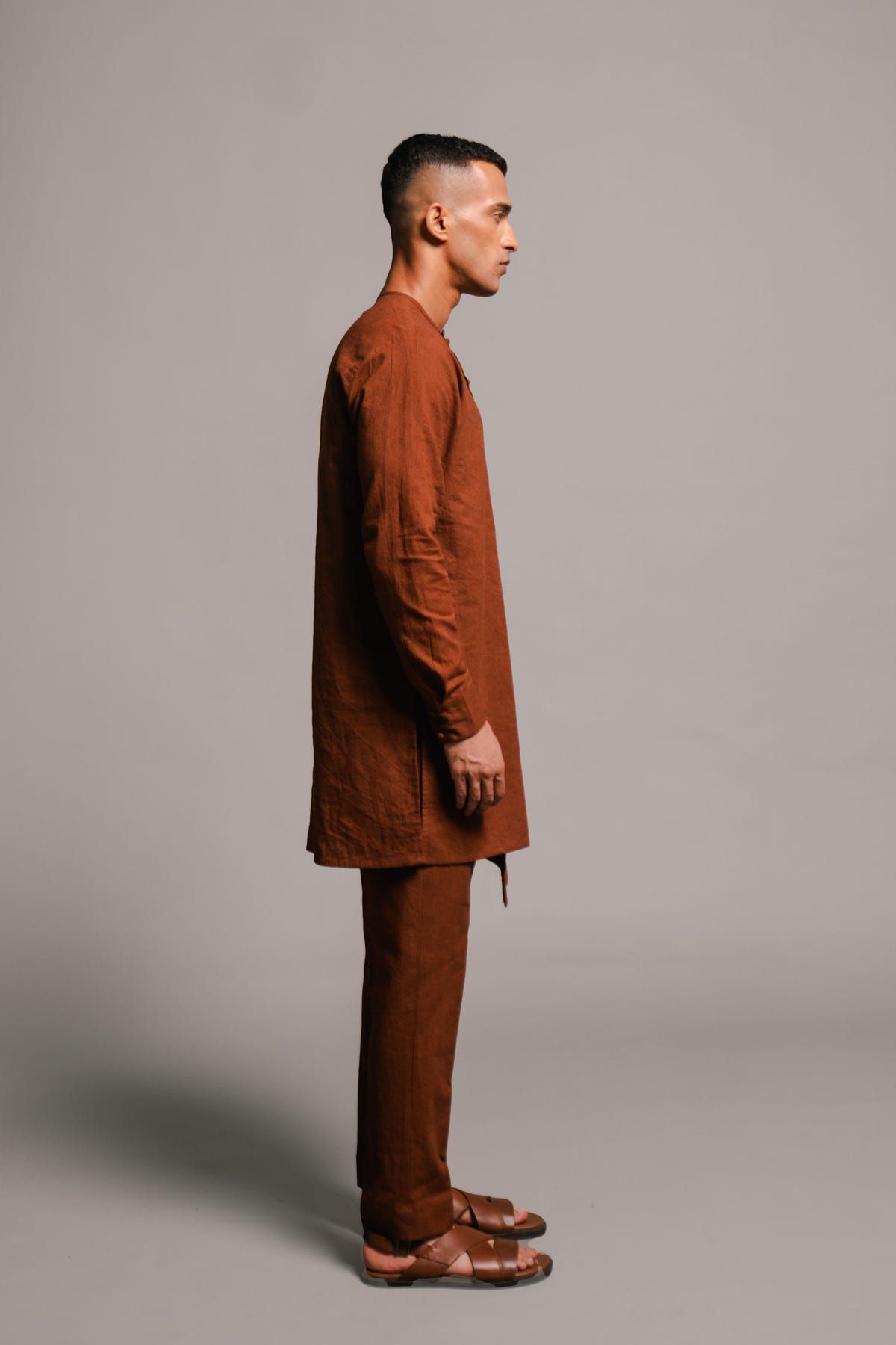 Cinnamon Linen Men's Side Open Kurta Set - image 6