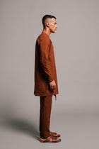 Cinnamon Linen Men's Side Open Kurta Set view 6
