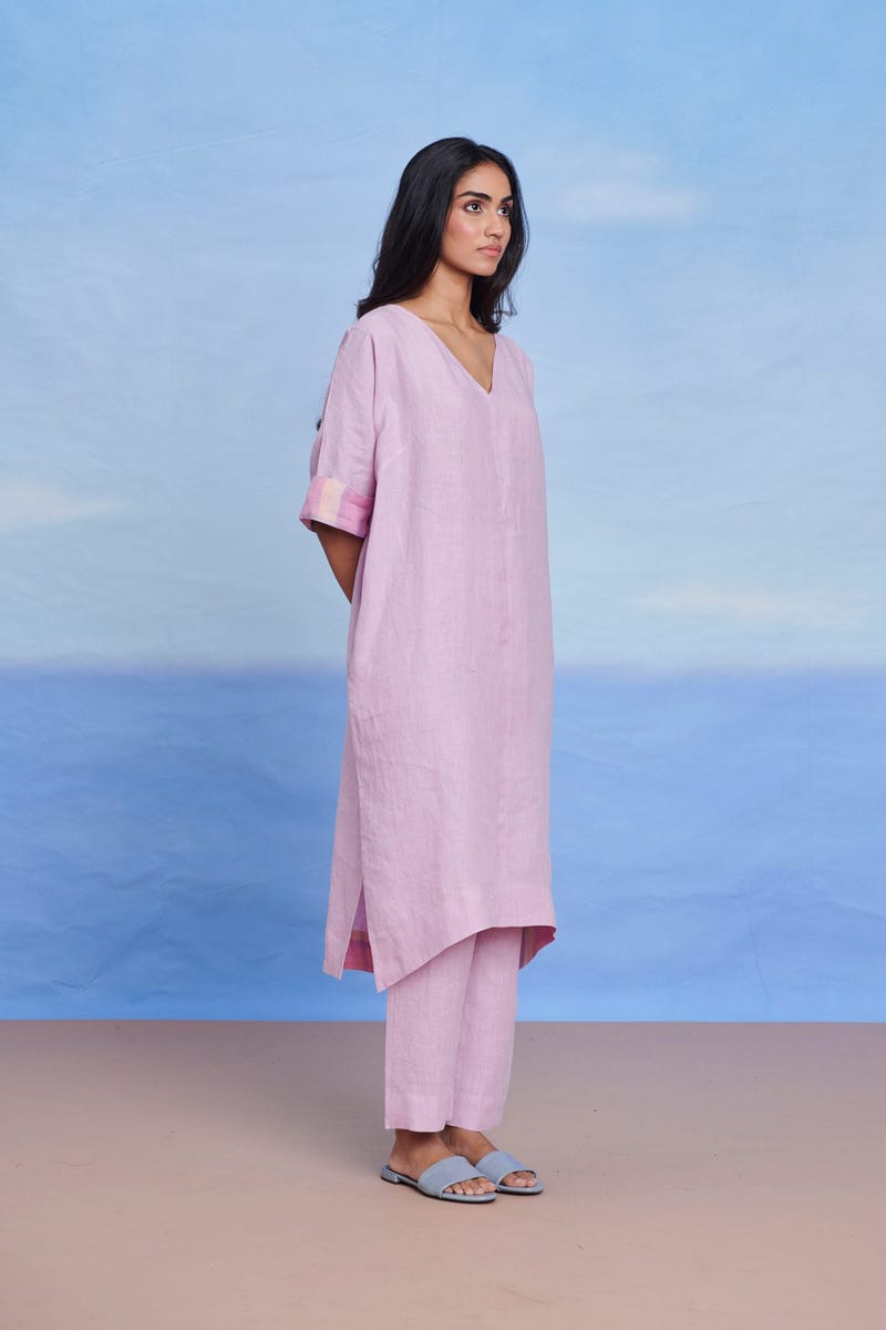 Lilac Linen Dolman Kurta Set - Sale
