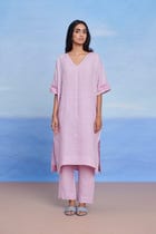 Lilac Linen Dolman Kurta Set - Sale view 2