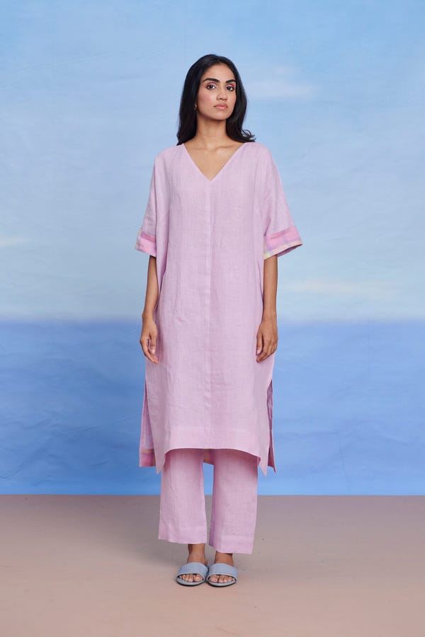 Saphed — Lilac Linen Dolman Kurta Set - Sale