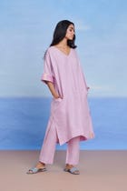 Lilac Linen Dolman Kurta Set - Sale view 3