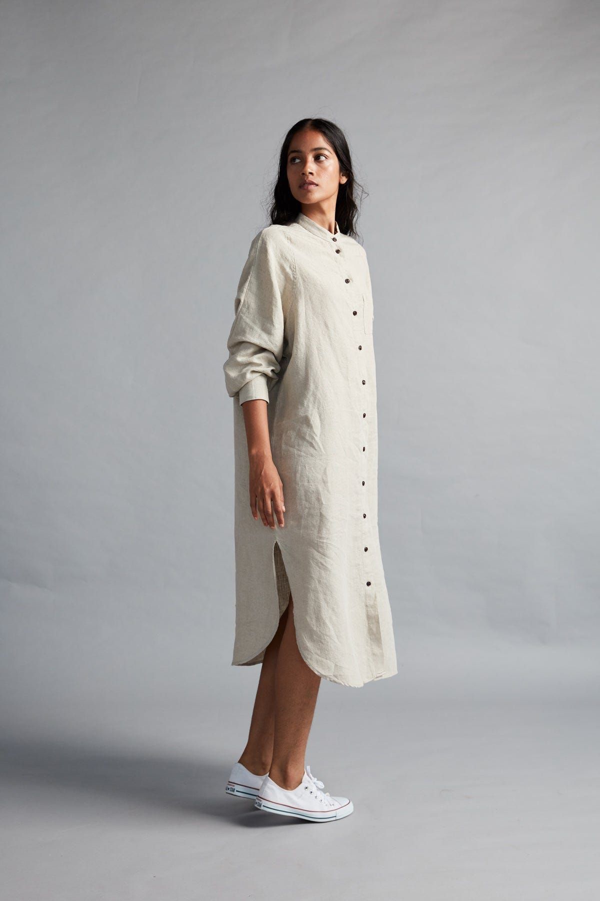 Undyed Linen Shirt Dress - image 2