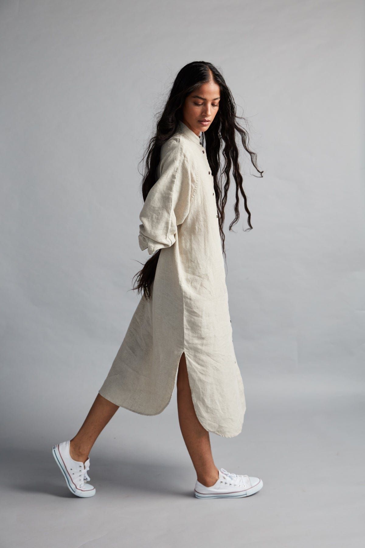 Undyed Linen Shirt Dress - image 3
