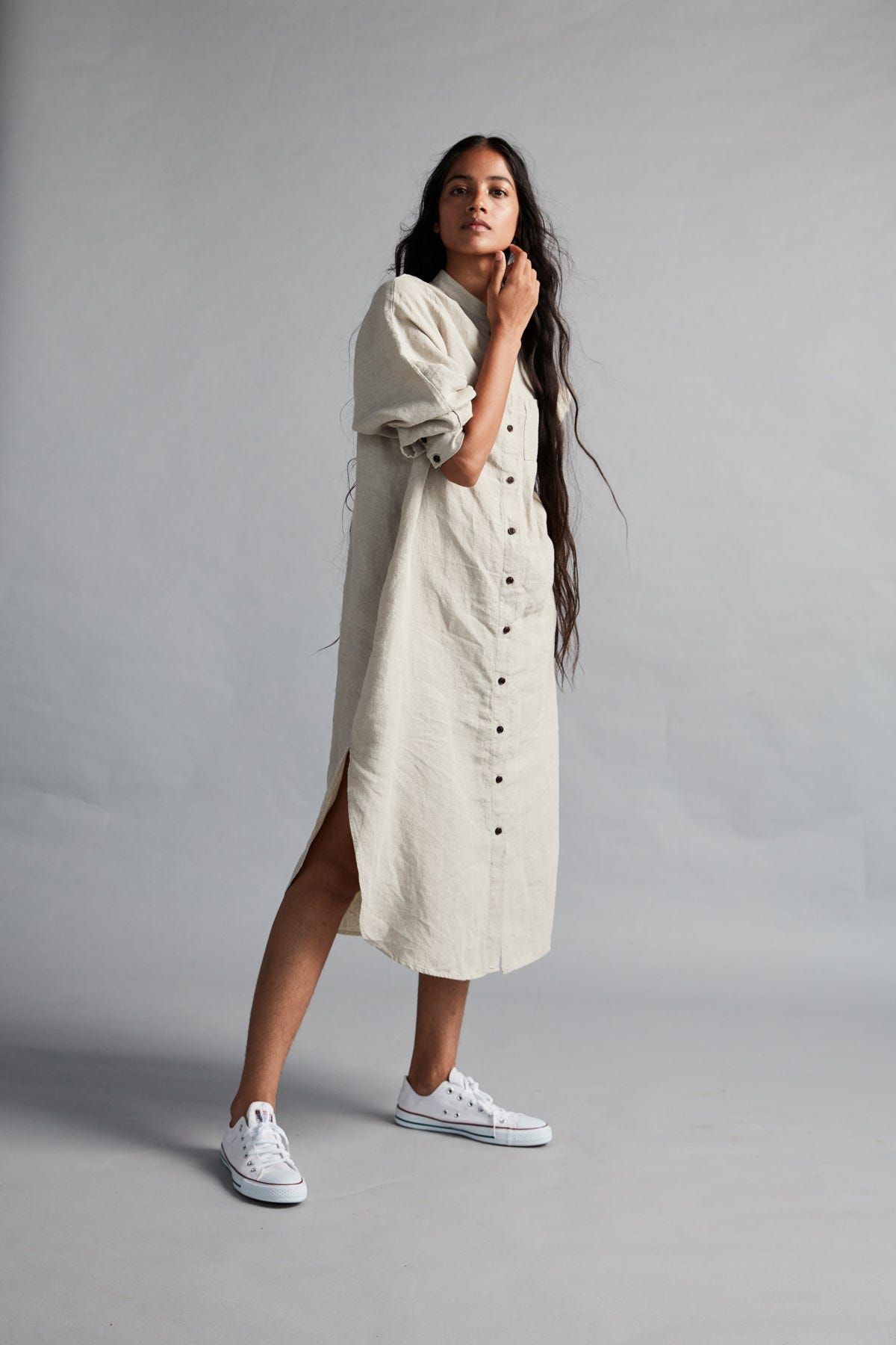 Undyed Linen Shirt Dress - image 4