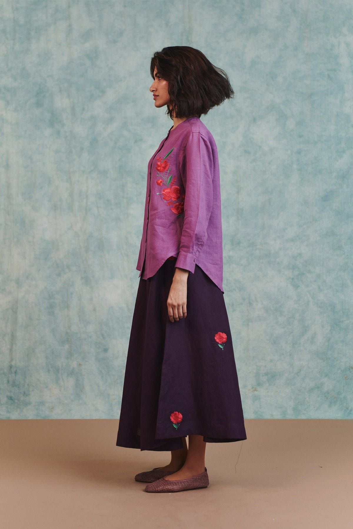 Berry Linen Embroidered Round Hem Shirt - Sale - image 6