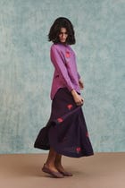 Berry Linen Embroidered Round Hem Shirt - Sale view 8