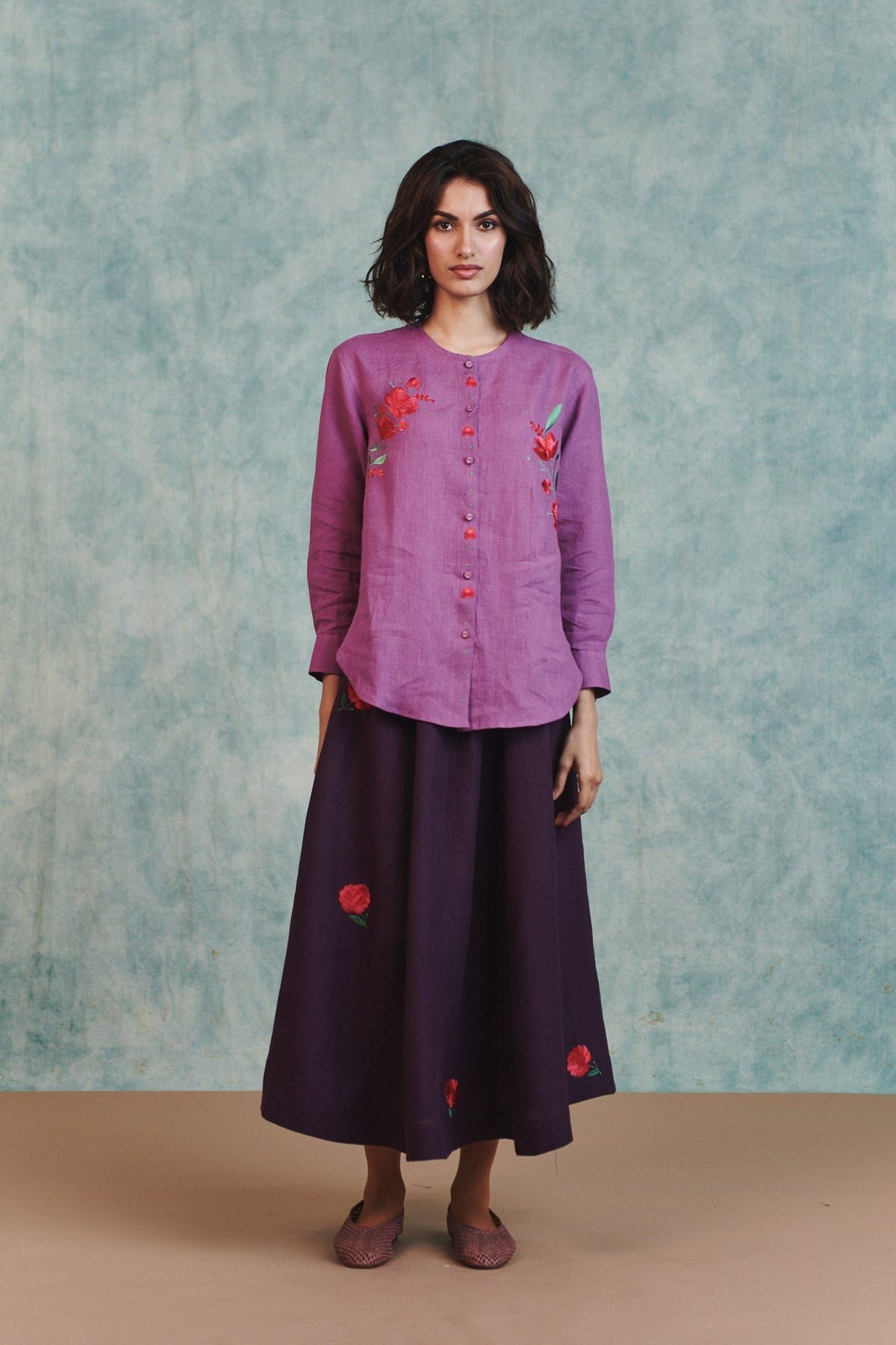 Berry Linen Embroidered Round Hem Shirt - Sale - image 10