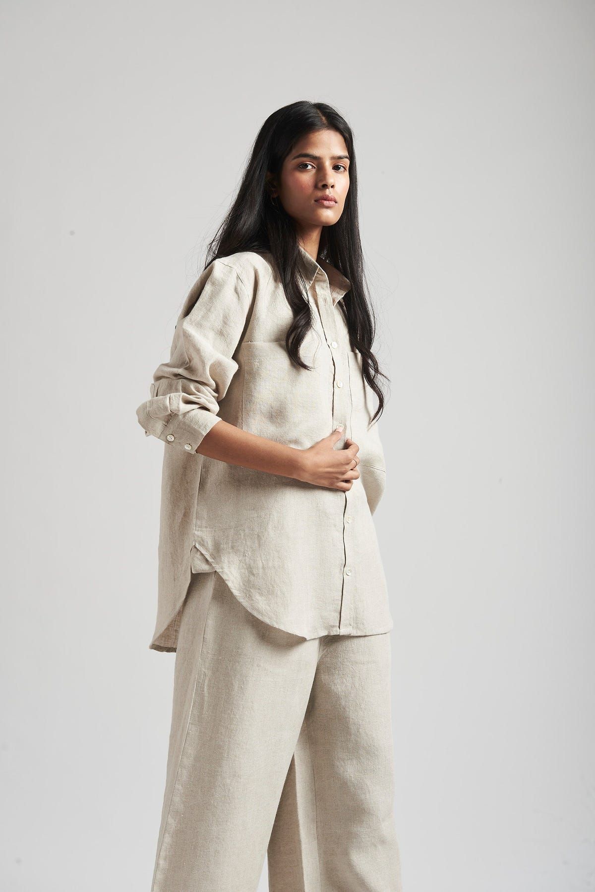 Undyed Linen Oversized Pocket Shirt Set - image 1