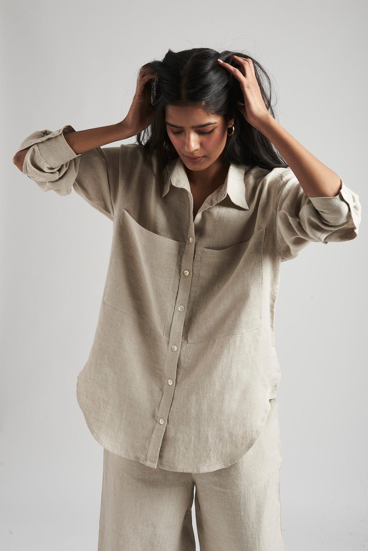 Undyed Linen Oversized Pocket Shirt Set - image 2