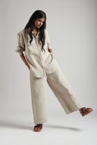 Undyed Linen Oversized Pocket Shirt Set view 4