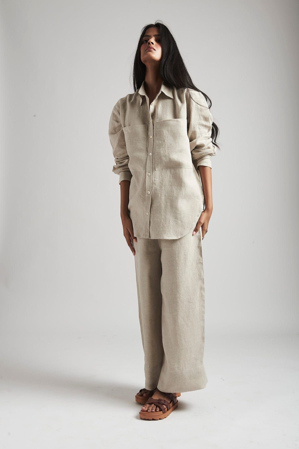 Undyed Linen Oversized Pocket Shirt Set - image 8