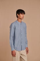 Sky Linen Men's Band Collar Shirt – Slim Fit view 1