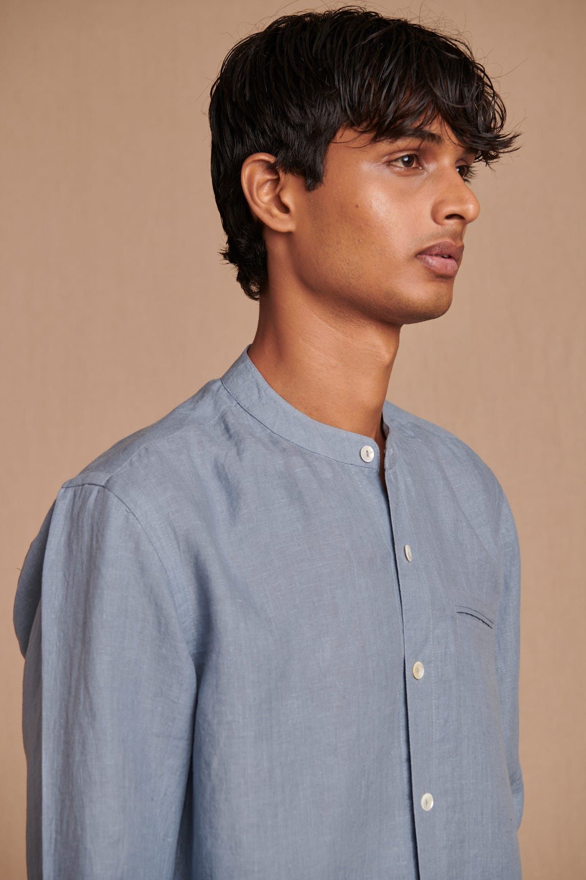 Sky Linen Men's Band Collar Shirt – Slim Fit - image 4
