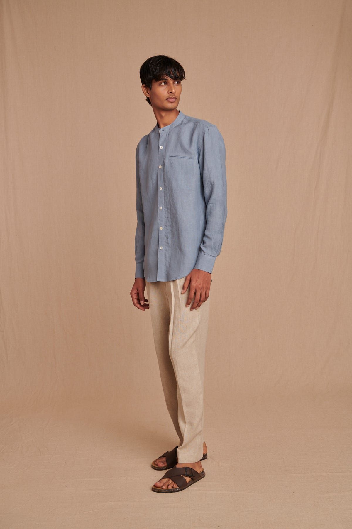 Sky Linen Men's Band Collar Shirt – Slim Fit - image 5