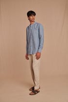 Sky Linen Men's Band Collar Shirt – Slim Fit view 5