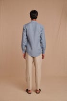 Sky Linen Men's Band Collar Shirt – Slim Fit view 6