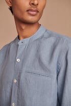 Sky Linen Men's Band Collar Shirt – Slim Fit view 8
