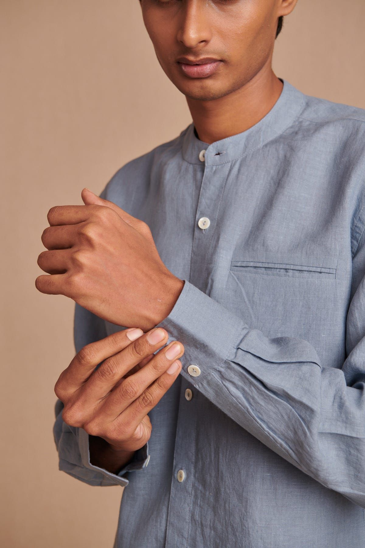 Sky Linen Men's Band Collar Shirt – Slim Fit - image 9