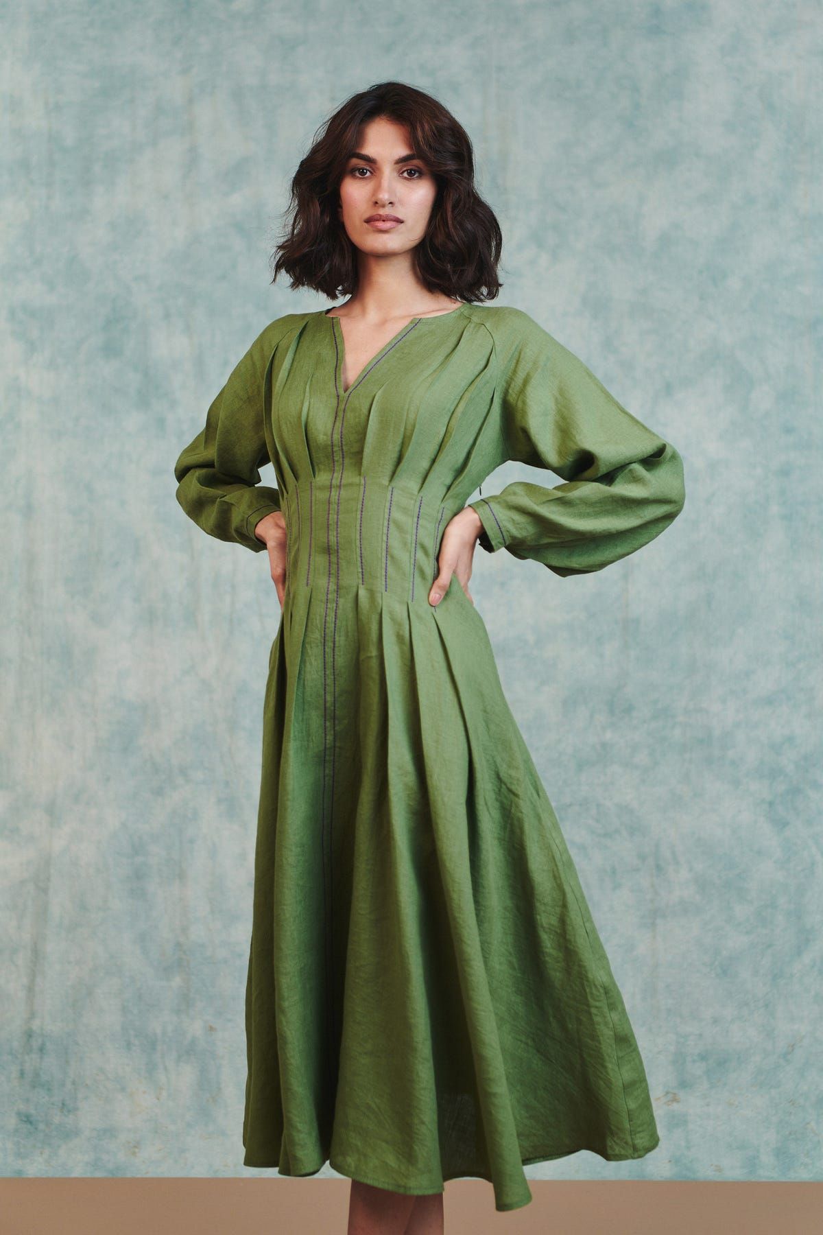 Moss Linen Pleated Waist Dress - image 6