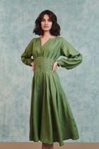 Moss Linen Pleated Waist Dress view 6