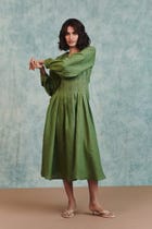 Moss Linen Pleated Waist Dress view 7