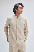 Undyed Linen Men's Band Collar Shirt view 1