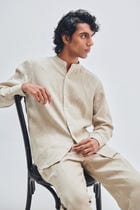 Undyed Linen Men's Band Collar Shirt view 2