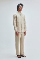 Undyed Linen Men's Band Collar Shirt view 3