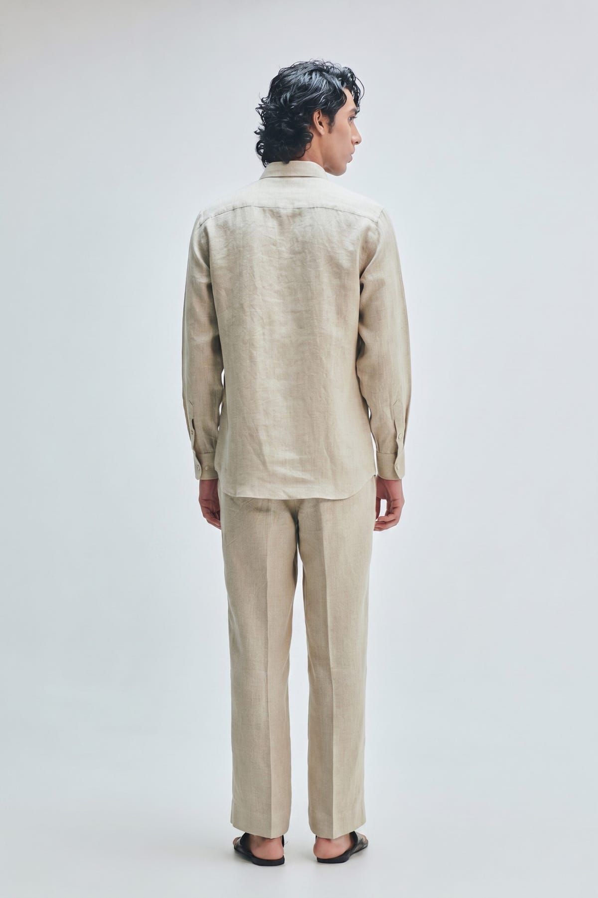 Undyed Linen Men's Band Collar Shirt - image 4