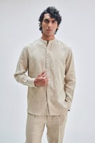 Undyed Linen Men's Band Collar Shirt view 5