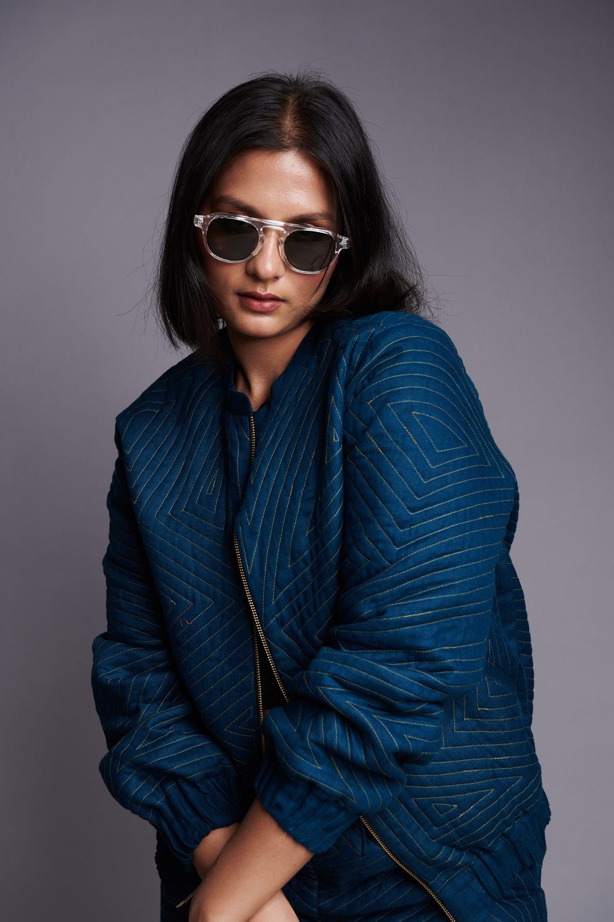 Indigo Linen Unisex Quilted Bomber Jacket Set - image 3