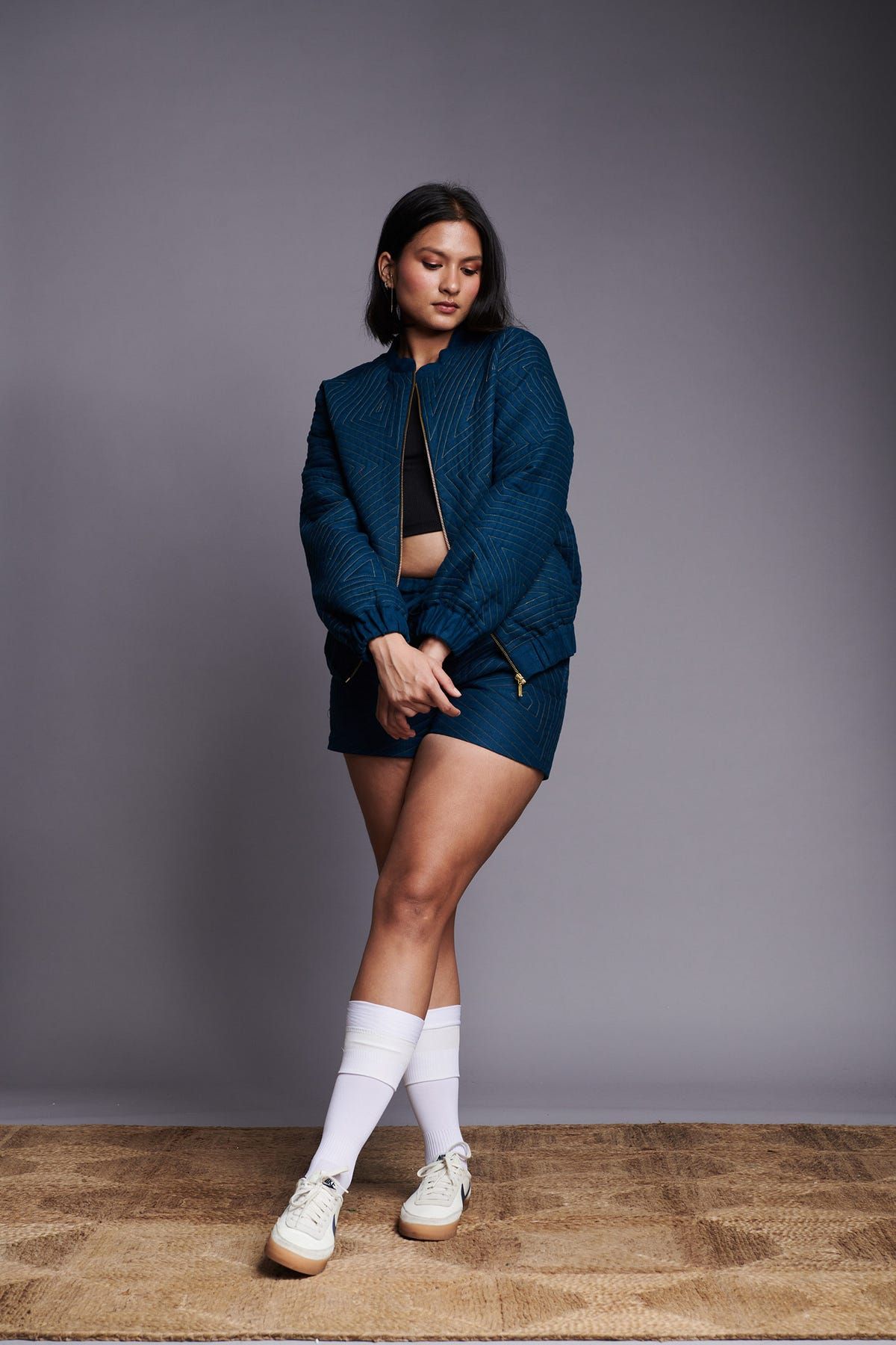 Indigo Linen Unisex Quilted Bomber Jacket Set - image 6