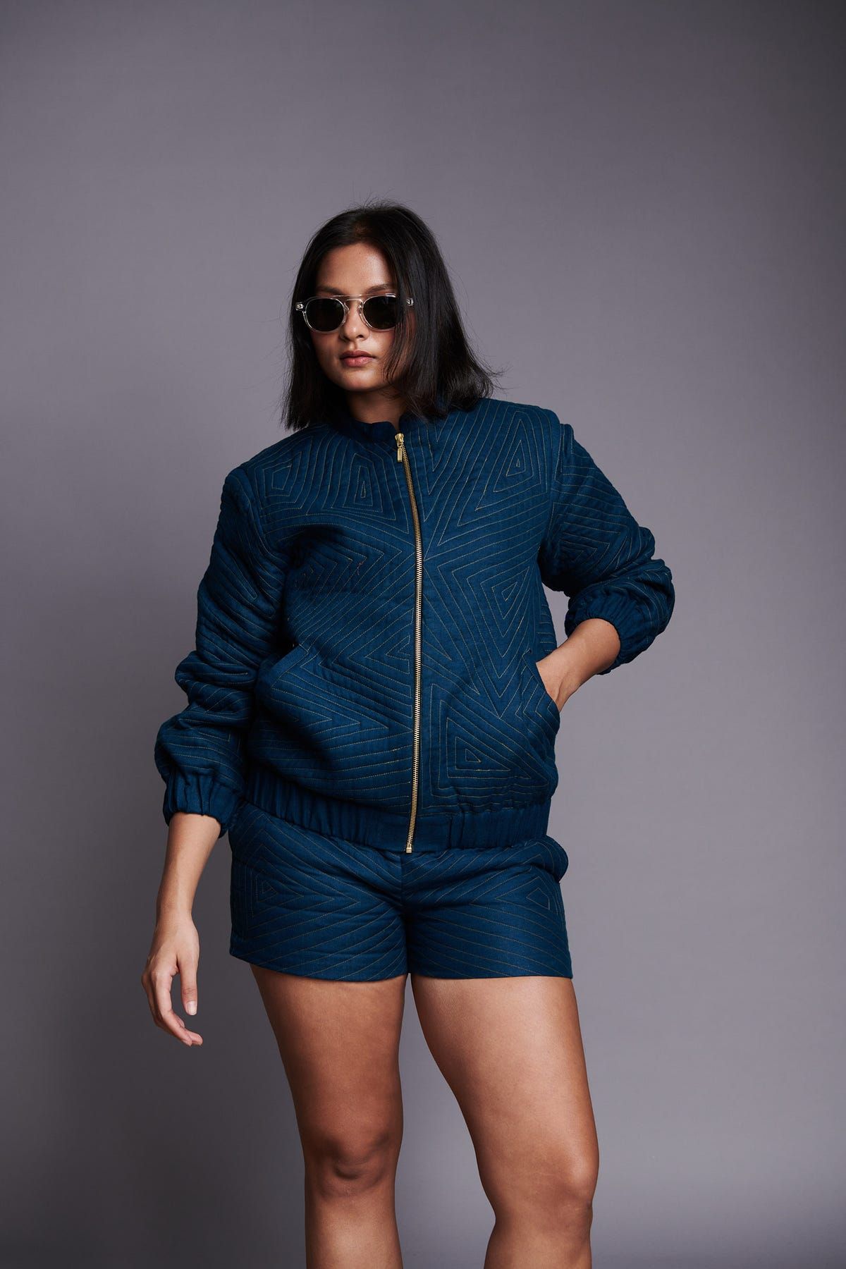 Indigo Linen Unisex Quilted Bomber Jacket Set - image 8