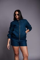 Indigo Linen Unisex Quilted Bomber Jacket Set view 8