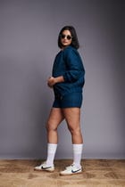 Indigo Linen Unisex Quilted Bomber Jacket Set view 9