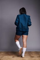 Indigo Linen Unisex Quilted Bomber Jacket Set view 10