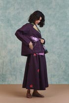 Plum Linen Embroidered Flared Skirt view 5