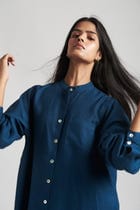 Indigo Linen Shirt Dress - Sale view 7