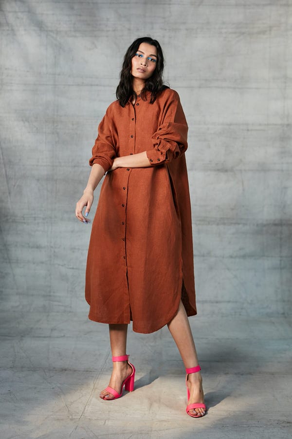 Saphed — Cinnamon Linen Shirt Dress